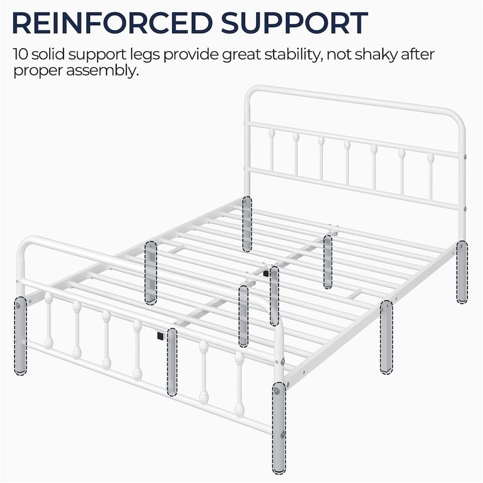 image 1 of Yaheetech Full Classic Iron Platform Bed with High Headboard and Footboard White