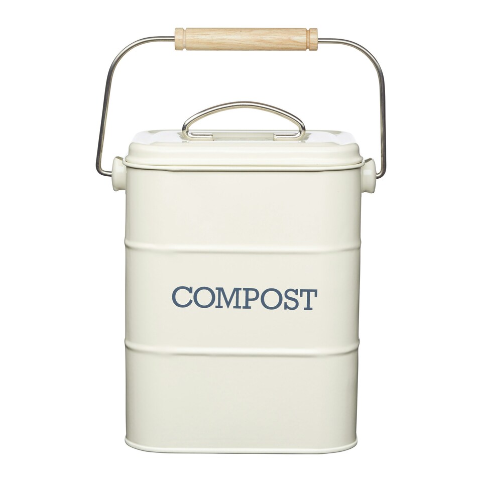 image 1 of 2pc Antique Cream Storage Set with Compost Bin and Utensil Pot
