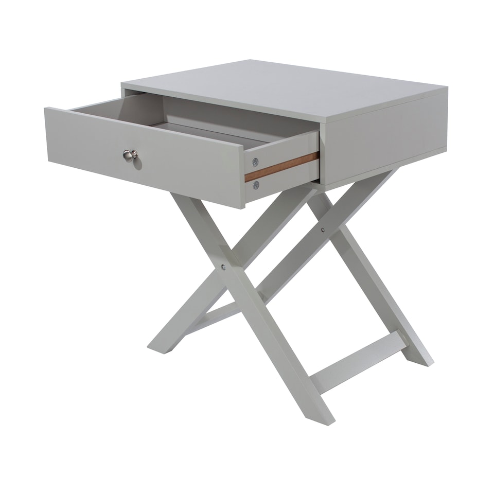 image 1 of Options 1 Drawer X-Frame Bedside Table - Painted Finish, Polished Metal Handle | Grey | Grey | One Size | 1