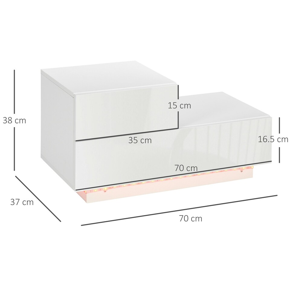 image 1 of HOMCOM High Gloss Front Bedside Table Nightstand with LED Light Remote Black