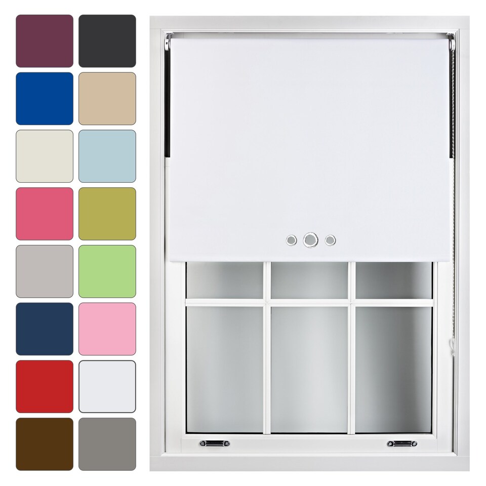 image 1 of FURNISHED Blackout Roller Blinds with Triple Round Eyelets Cut to Size Easy Fit Window Shade | White | White | (W) 240cm x (L) 210cm