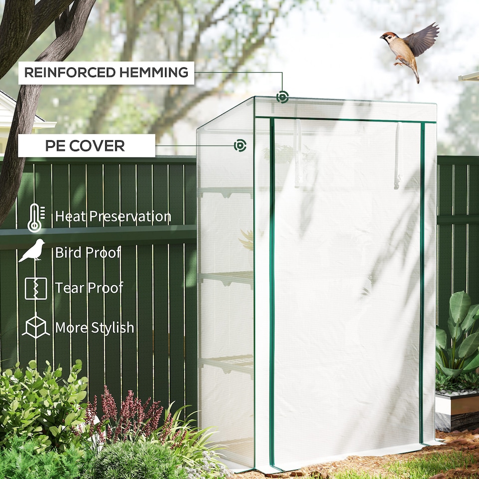 image 1 of Outsunny 4 Tier Lean-to Mini Greenhouse with Reinforced PE Cover, Green