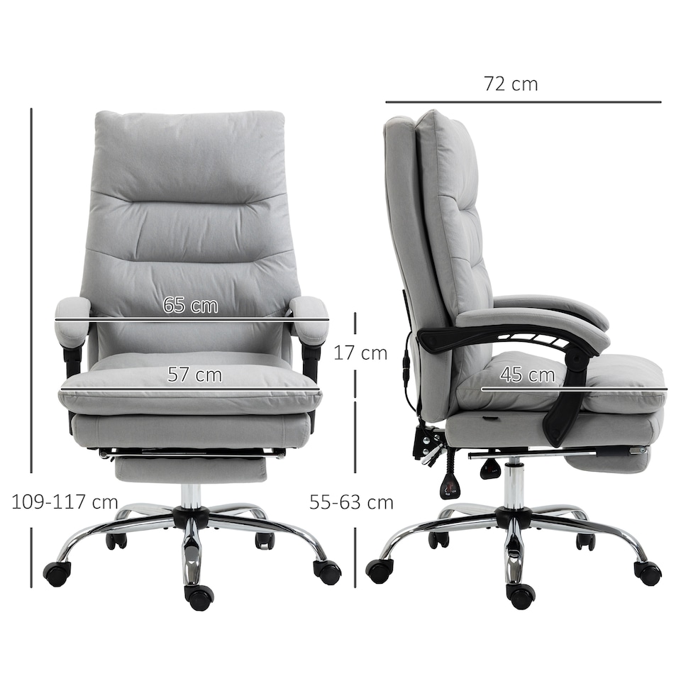 image 1 of Vinsetto Office Chair with Footrest, Double Padding Ergonomic Desk Chair with 6-Point Vibration Massage and Back Heating, Microfibre Fabric with 135 Reclining Back, Grey