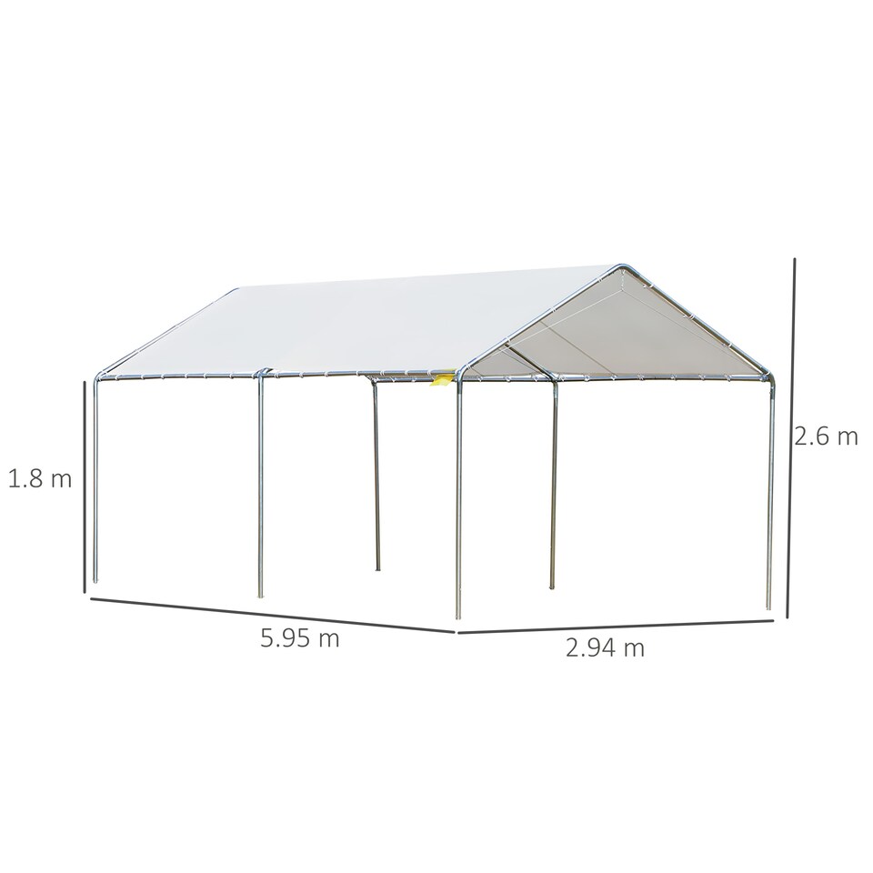 image 1 of Outsunny 3 x 6m Heavy Duty Carport Garage Car Shelter Galvanized Steel Outdoor Open Canopy Tent Water UV Resistant Waterproof, White