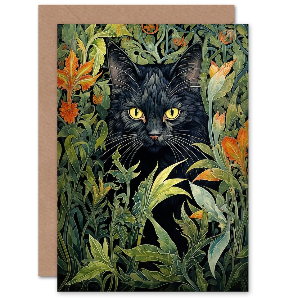 image 1 of Black Cat Lover Pet Hiding in Garden Flowers Animal Greeting Card