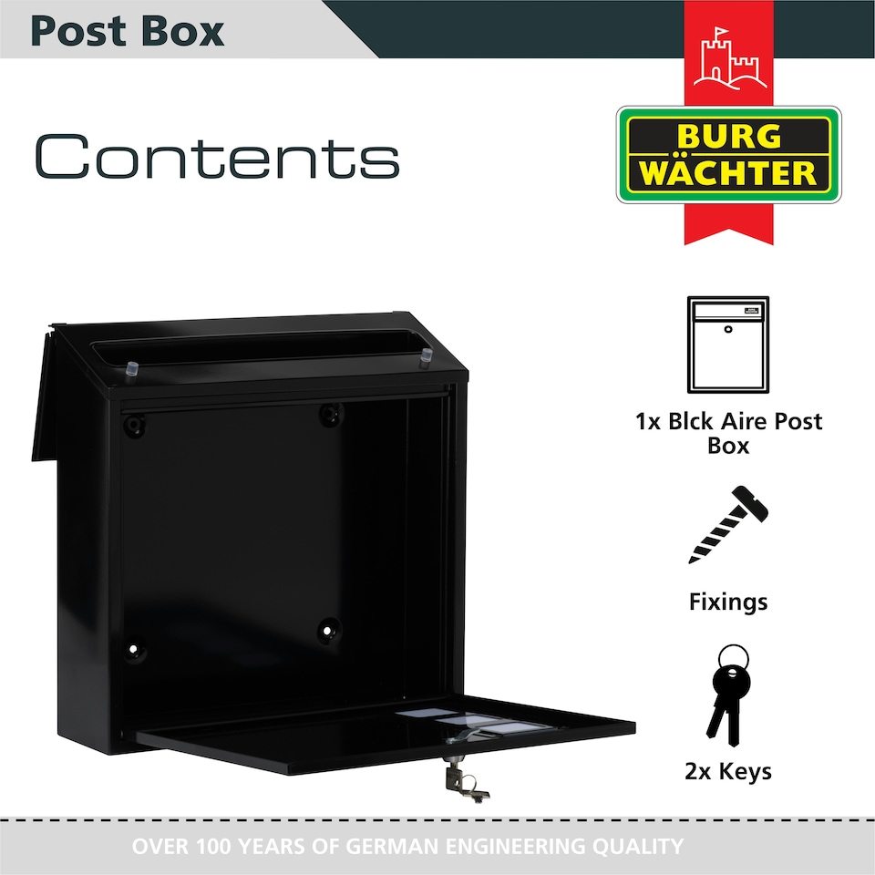 image 1 of Burg-Wachter Aire Wall Mounted Galvanised Steel Lockable Weatherproof Post Box - 37x37x11cm White