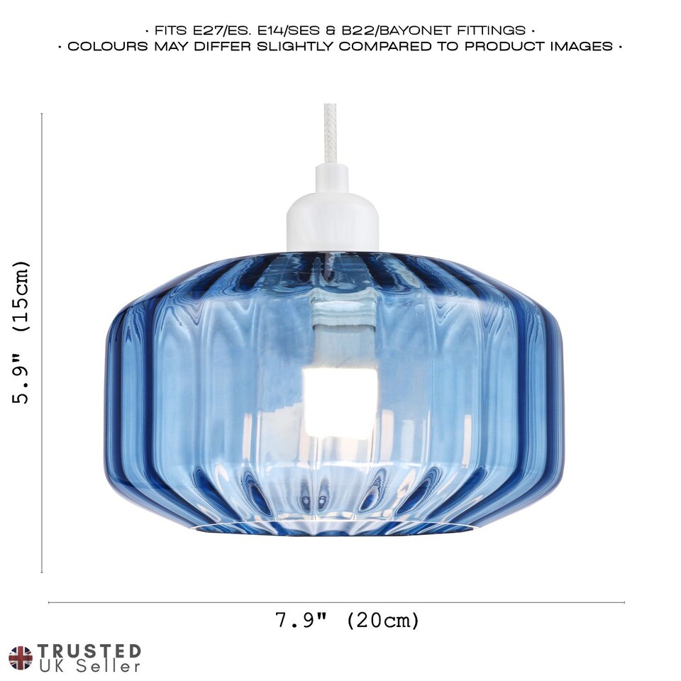 image 1 of Modern Midnight Blue Ribbed Glass Non Electric Pendant Shade with Flat Style | Blue | Midnight Blue | 1