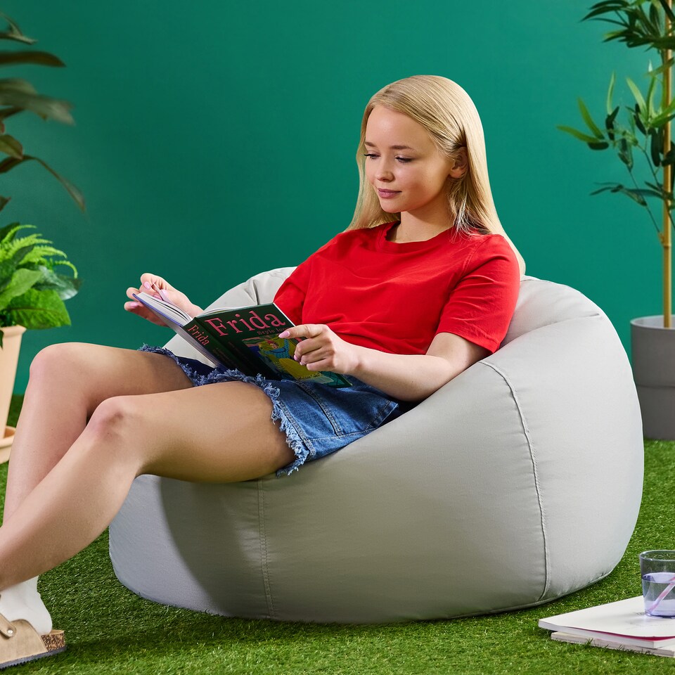 image 1 of icon Kingston Adult Classic Indoor Outdoor Bean Bag & Square Footstool Pouffe Grey