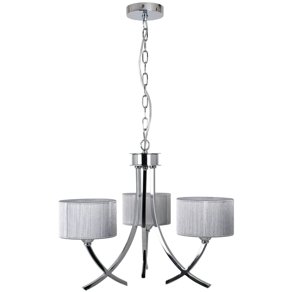 image 1 of Justina 3 Light Polished Chrome Chandelier with Silver String Shade