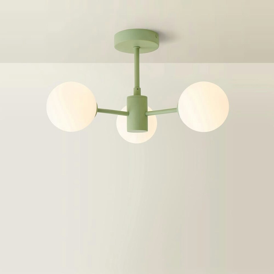 image 1 of ValueLights Marlow Sage Green Opaque Glass Globe 3 Arm Ceiling Light with LED Bulbs
