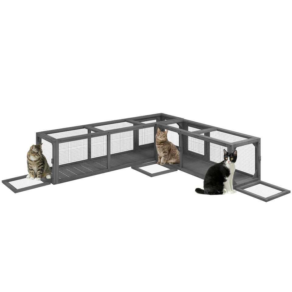 image 1 of PawHut Cat Tunnel, 250cm Extra Long Wooden Cat Play Tunnel with Eight Doors