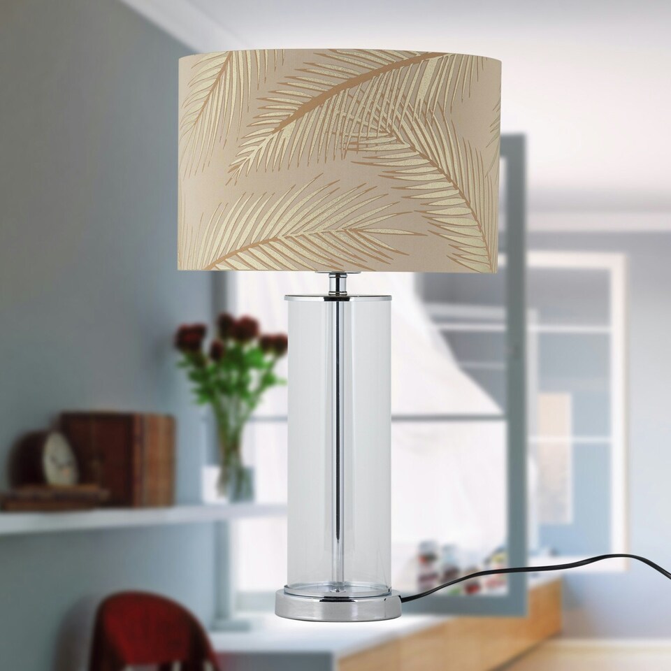image 1 of Aura - Chrome Table Lamp with Champagne & Gold Leaf Shade Chrome | Gold