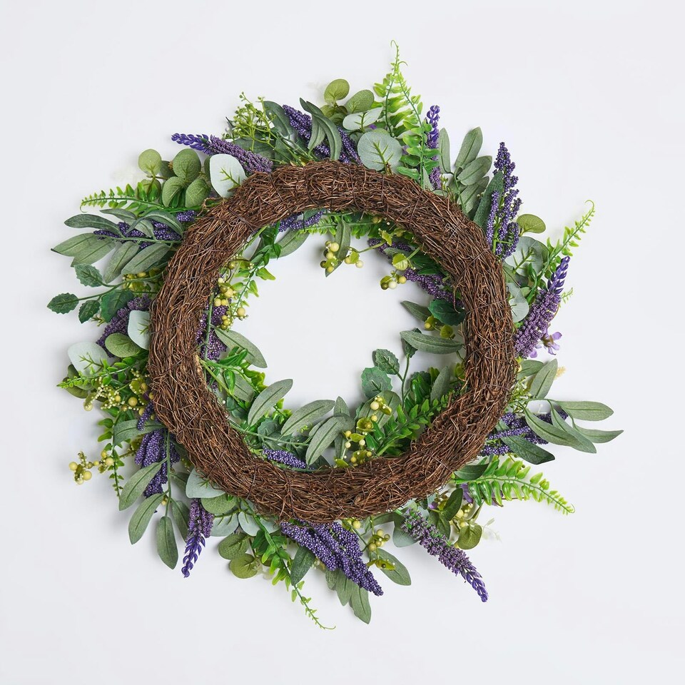 image 1 of OHS Natural Home Wall Table Decor Artificial Lavender Wreath, 50cm - Lavender