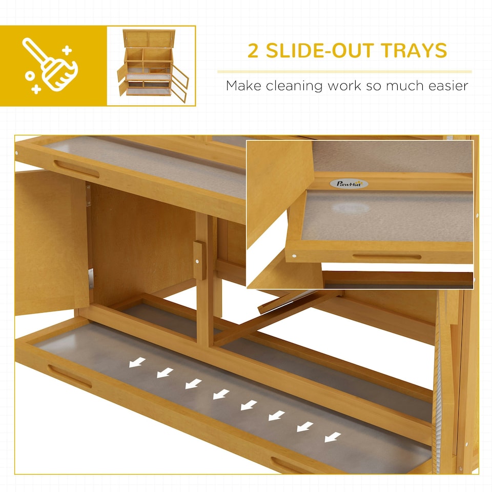 image 1 of PawHut Rabbit Hutch, Double Decker Cage w/ Roof, Divider, Ramp, Yellow