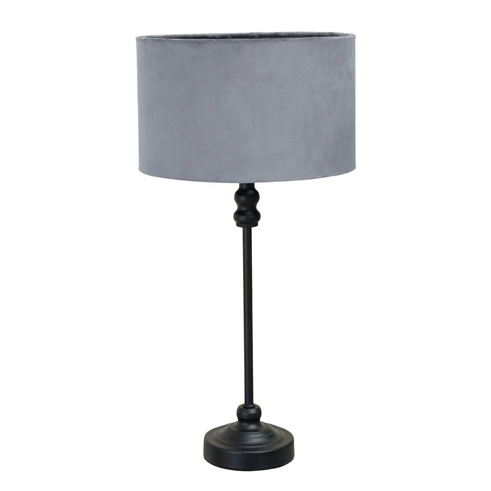 image 1 of ValueLights Maggie Black Candlestick Table Lamp Grey Velvet Shade | Black