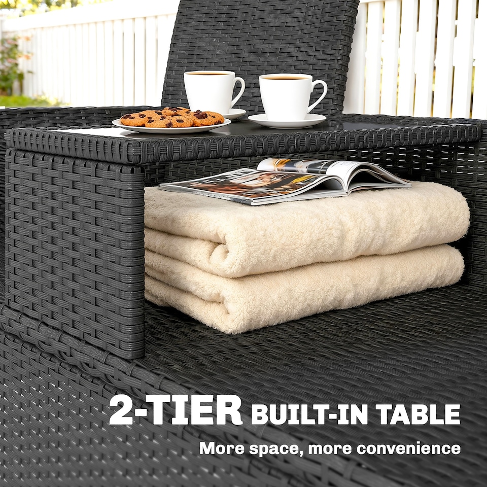 image 1 of Outsunny 2 Seater Rattan Sofa with Cushions, Wicker Garden Loveseat with Armrests, Outdoor Garden Sofa Couch with Metal Frame for Patio, Black | Black | Black | One Size