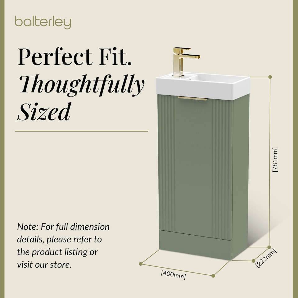 image 1 of Green 400mm Floor Standing Vanity Unit with Brushed Brass Handle | Green | Satin Green | 1
