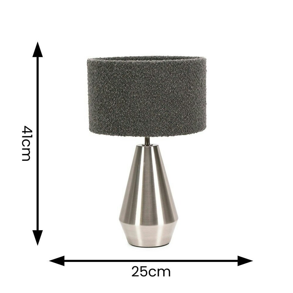 image 1 of ValueLights Jax Silver Metal Touch Dimmer Table Lamp with Charcoal Grey Boucle Shade