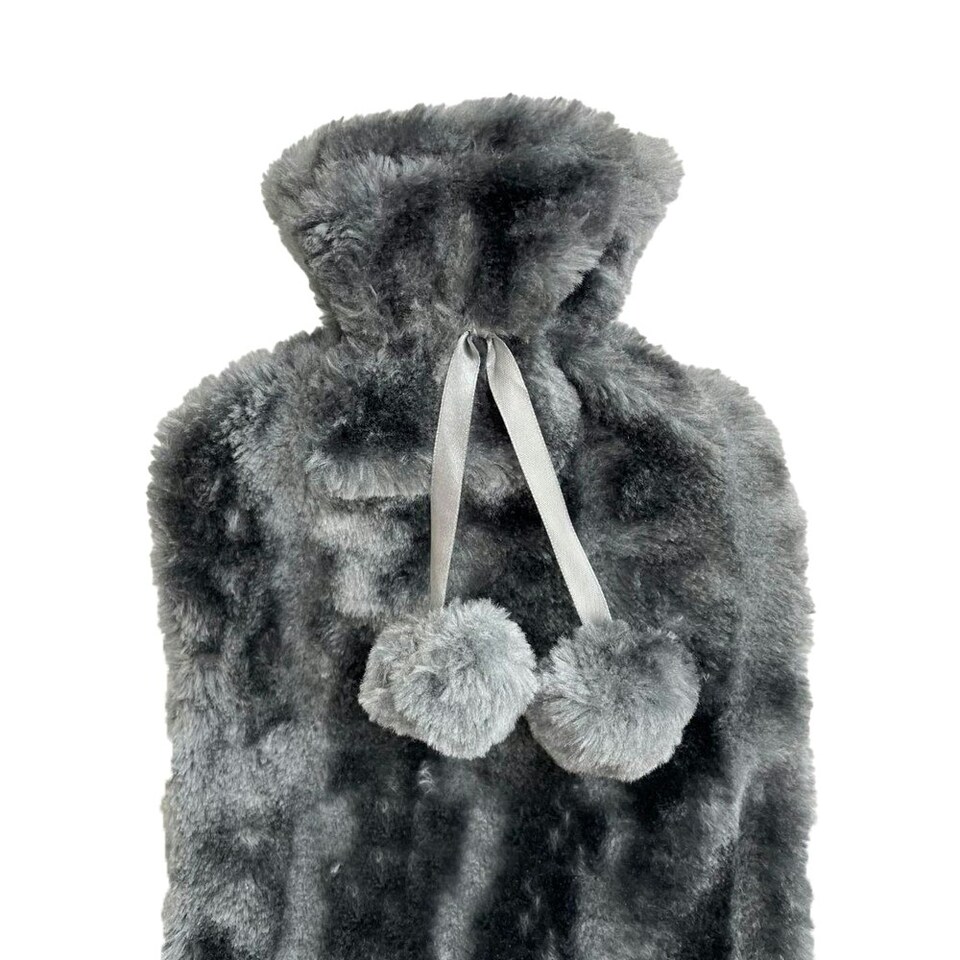 image 1 of Faux Fur Hot Water Bottle - Grey - 3cm x 38cm x 22cm