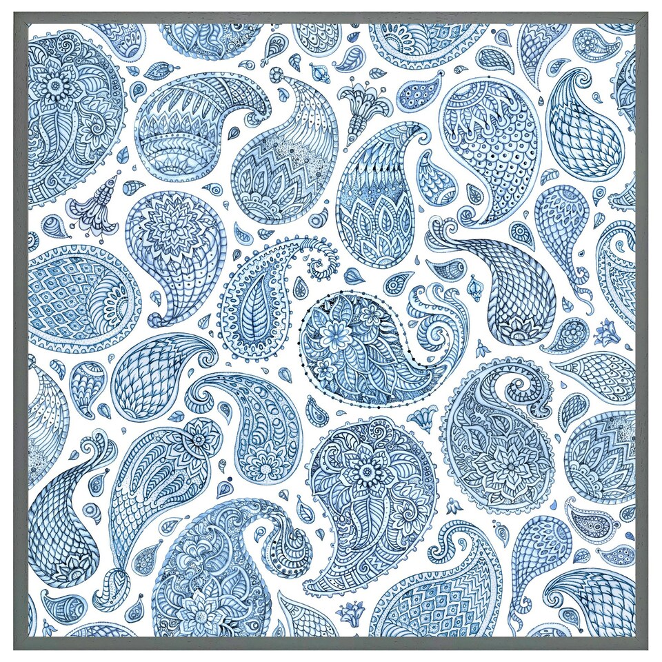 image 1 of Blue and white bo ho world (Picture Frame) Grey | L