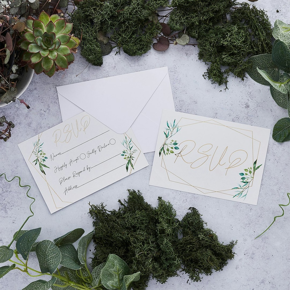 image 1 of Geometric Greenery Rsvp Cards & Envelopes - Pack of 25