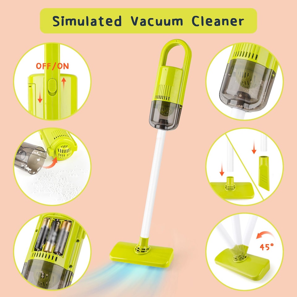 image 1 of Kids Play Trolley Cleaning Set – 12-Piece Pretend Housekeeping Cart with Broom & Dustpan Educational Role Play Toy for Ages 3–8