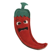 Benji & Flo Crazy Faces Jalapeno The Red Hot Chilli Suede Dog Toy - Red/Green - One Size