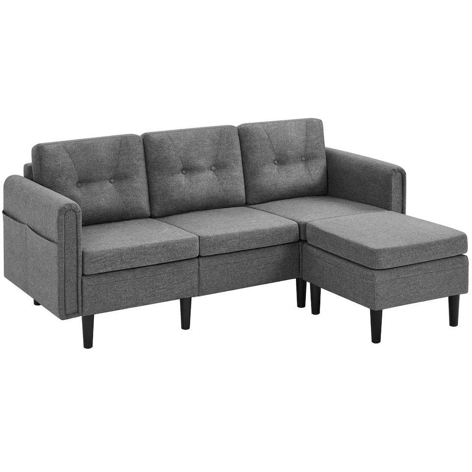 image 1 of Yaheetech 189 cm W 3-Seater Sofa with Ottoman | Grey | Light Grey | Three Seater