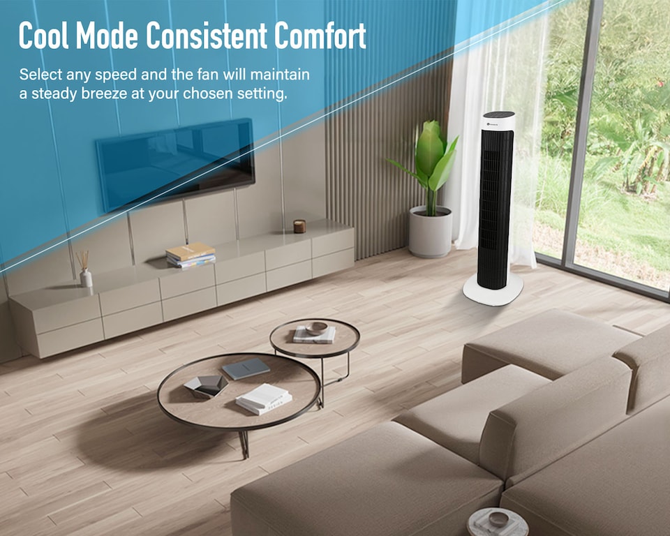 image 1 of PureMate 32-inch Oscillating Tower Fan with Timer, Sleep Mode and Remote Control