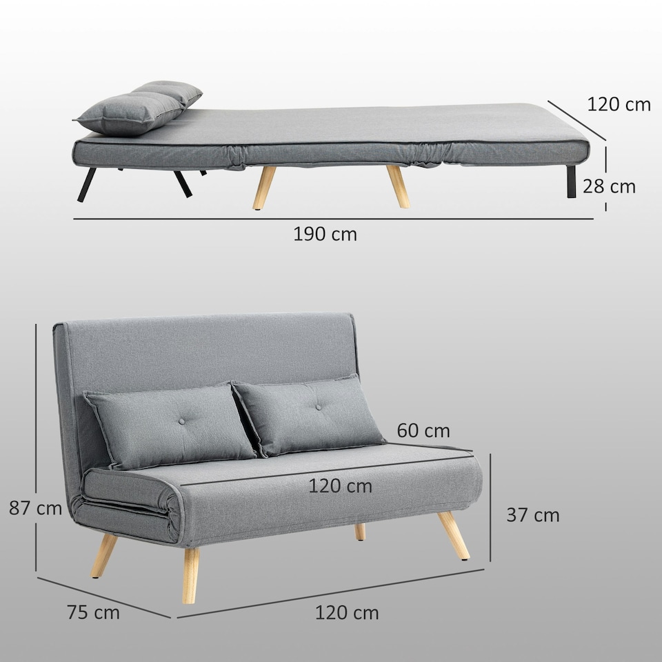 image 1 of HOMCOM Click Clack Sofa Bed, 2-Seater Bed Settee for Living Room, Grey