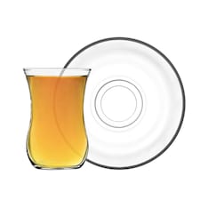 LAV 12 Piece Klasik Turkish Tea Glasses & Saucers Set - 115ml - Clear