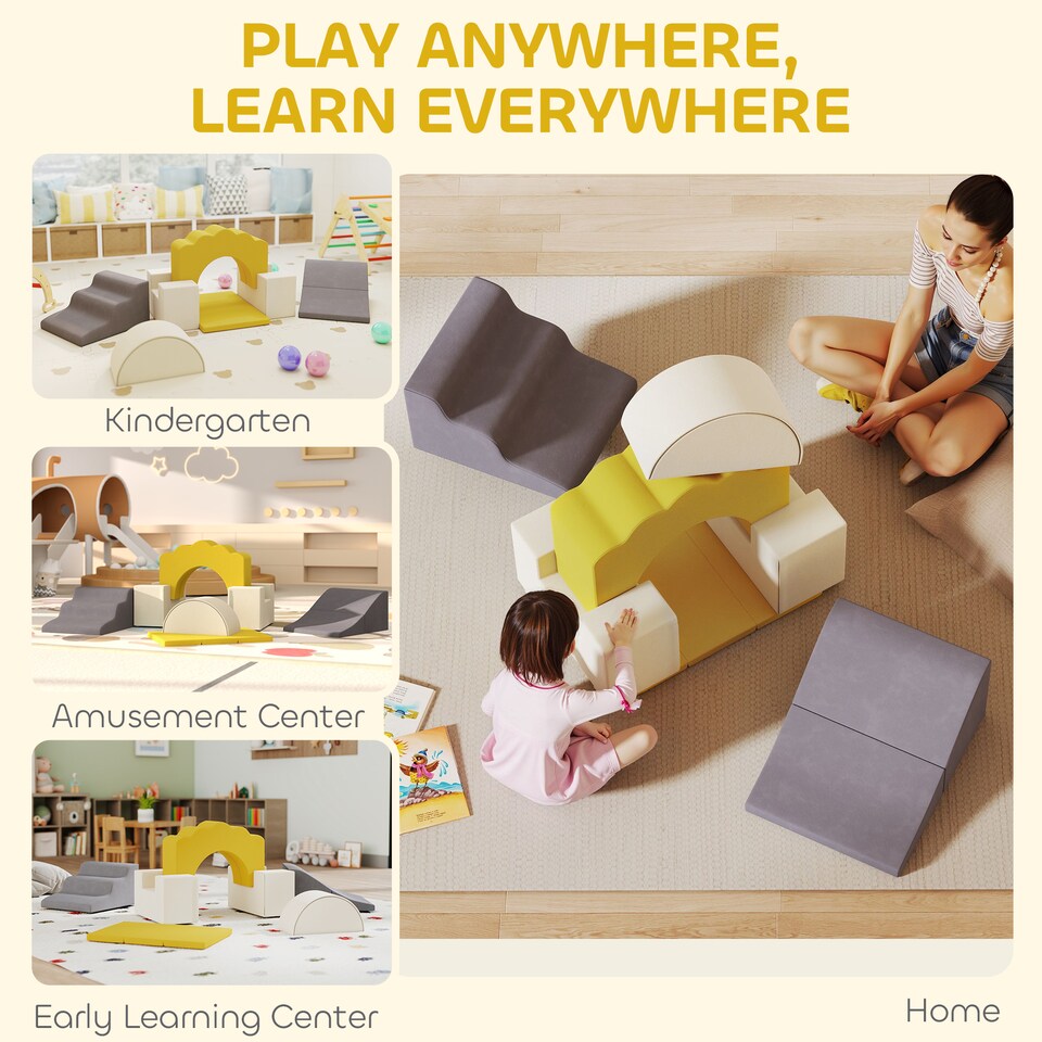 image 1 of AIYAPLAY Kids Soft Play Set, 7 Piece Foam Climbing Blocks, Yellow