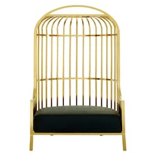 Interiors by Premier Gold Finish Dome Cage Chair, Art Deco Style Stainless Steel Statement Chair, Black Faux Leather Padded Seat Gold
