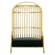 image 1 of Interiors by Premier Gold Finish Dome Cage Chair, Art Deco Style Stainless Steel Statement Chair, Black Faux Leather Padded Seat Gold