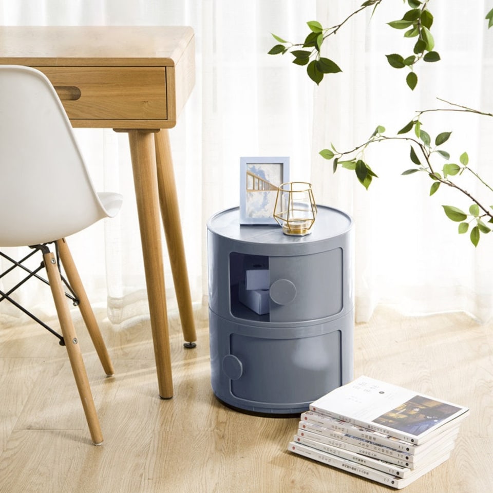 image 1 of Living and Home Round 2-tiered Drawer Storage Unit Organizer, Grey