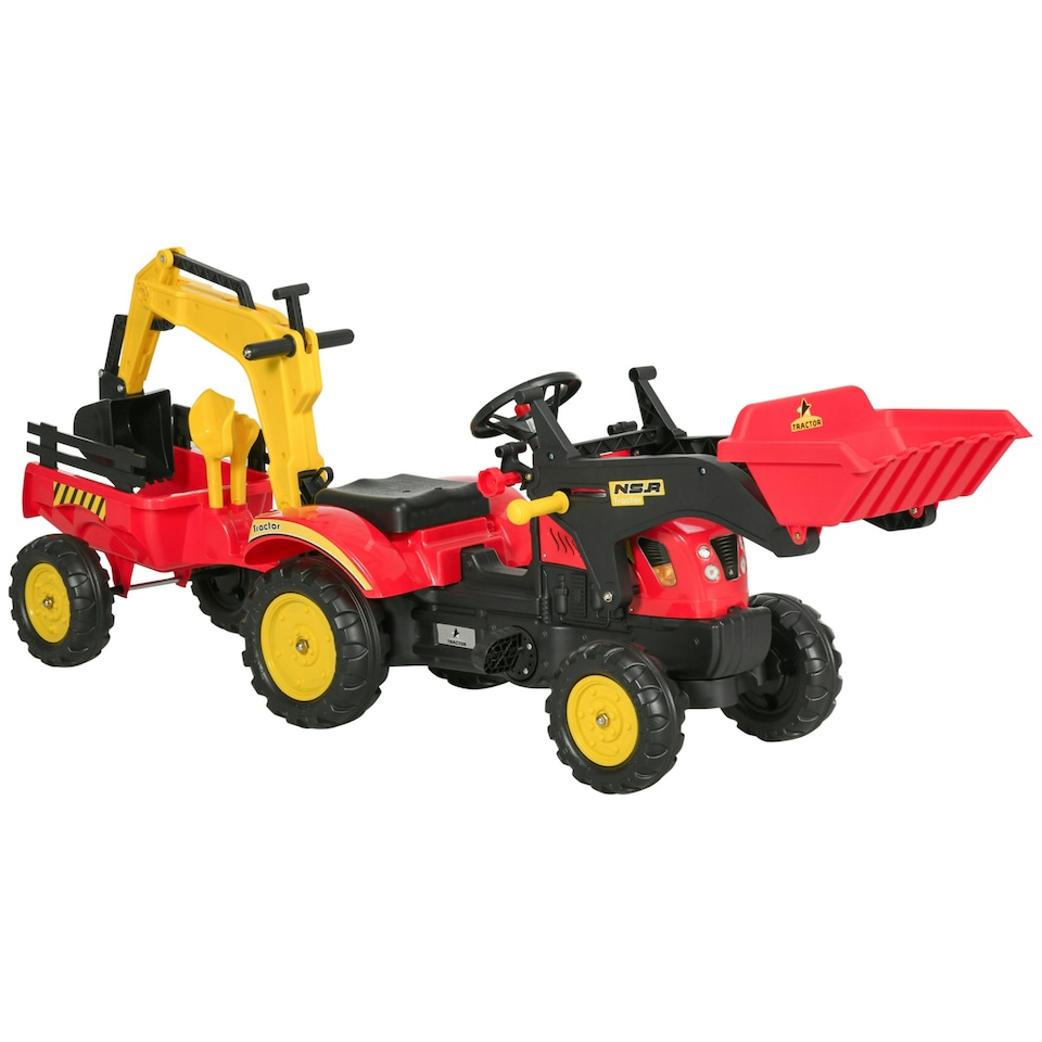 image 1 of HOMCOM Pedal Powered Tractor Ride-On Car w/ Moving Bucket Steering Wheel 3-6 Yrs
