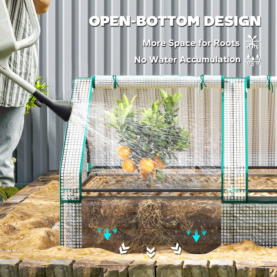 image 1 of Outsunny Raised Garden Bed Planter Box with Greenhouse, White and Dark Grey