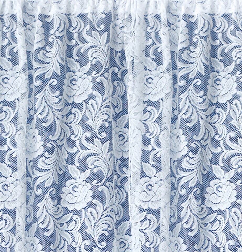 image 1 of Kew Traditional Floral White Net Curtain Flounce (Width - 200cm x Drop - 114cm)