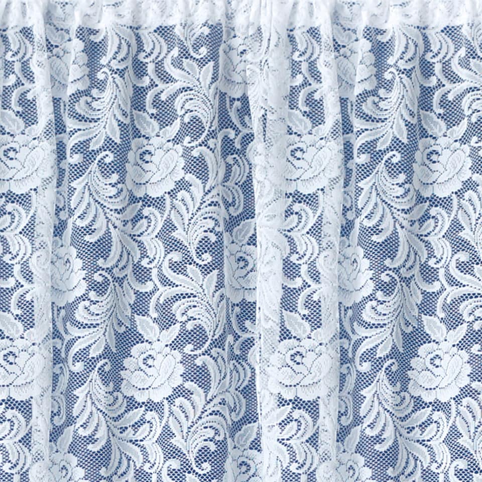 image 1 of Kew Traditional Floral White Net Curtain Flounce (Width - 200cm x Drop - 114cm)