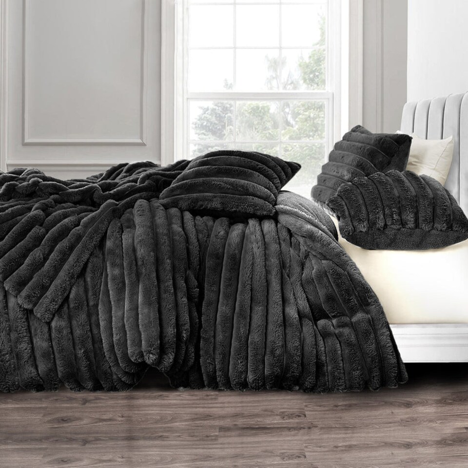 image 1 of Velosso Jumbo Cord Faux Rabbit Fur Duvet Cover and Pillowcase Set