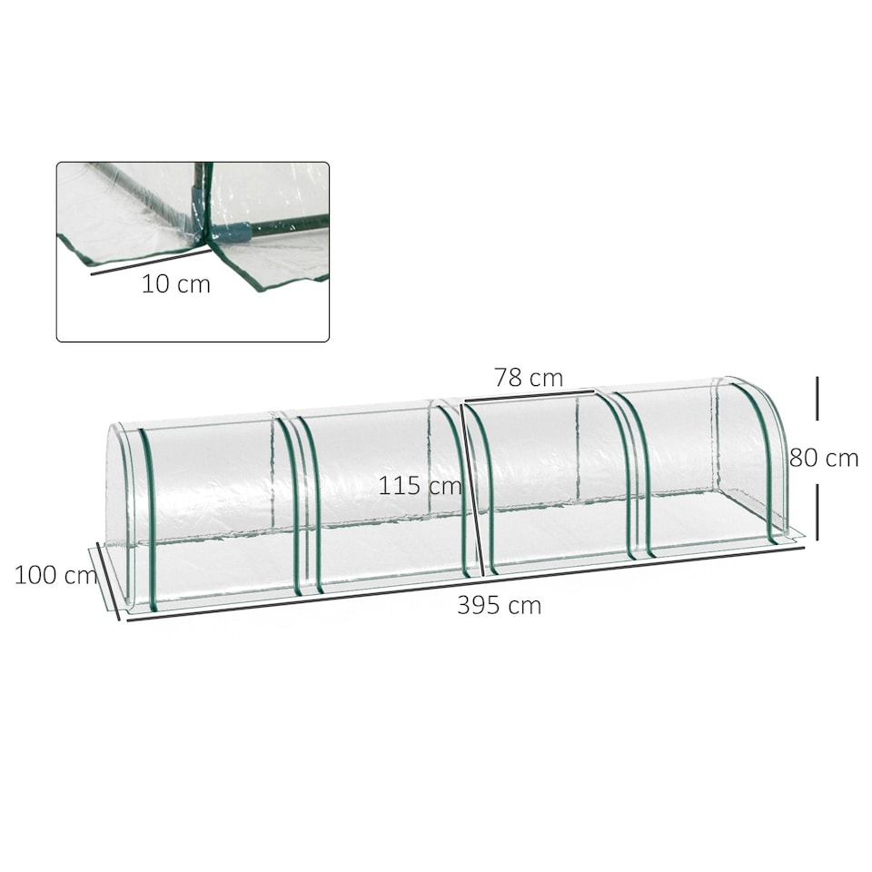 image 1 of Outsunny Tunnel Greenhouse Steel Frame for Garden w/ Zipper Doors