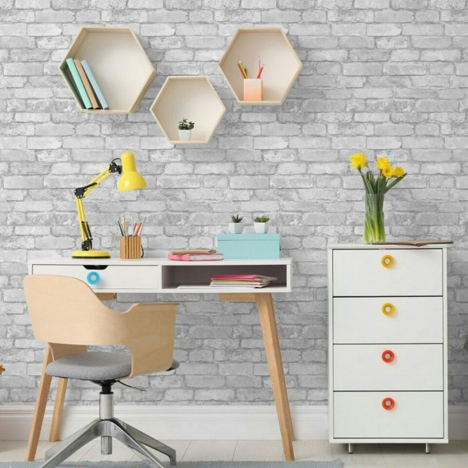 image 1 of Windsor Brick Wallpaper - White/Silver - 32.8ft x 20.5in White