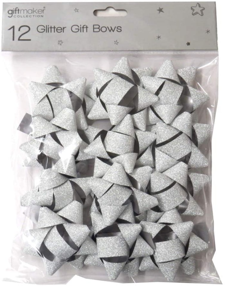 image 1 of Pack of 12 Silver or Gold Glitter Gift Bows
