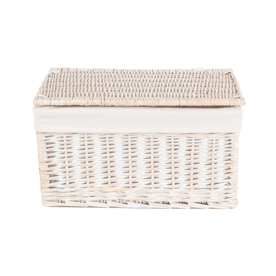 image 1 of White Wash Steamed Cotton Lined Wicker Storage Basket White | White | M