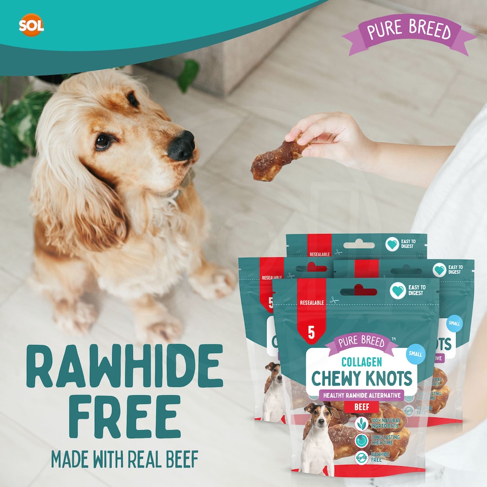 image 1 of 20pk Small Collagen Chewy Knots Beef, 5cm Dog Chews Treats, High Protein Puppy Snacks, Dental Health & Boredom Breaker
