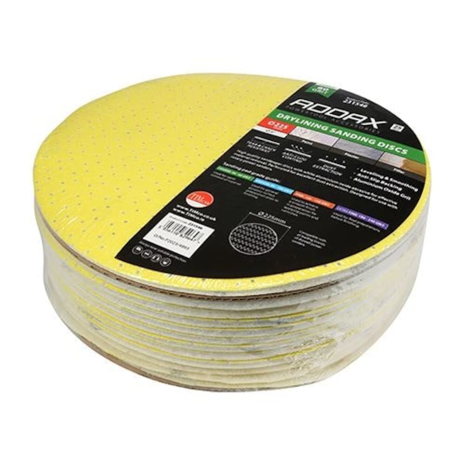 image 1 of Timco - Drylining Sanding Discs - 60 Grit - Yellow (Size 225mm - 25 Pieces)