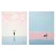 image 1 of Set of 2 Prints Pink on Blue Water Minimalism Boat at Sea Umbrella  Home Decor Wall Art Prints 12X16 Inch