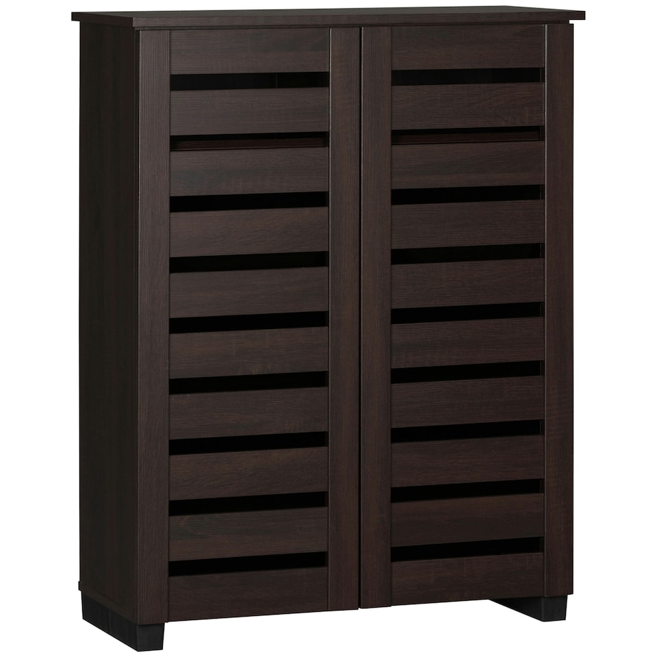 image 1 of HOMCOM Shoe Storage Cabinet with Slatted Doors for 15 Pairs of Shoes Brown Brown