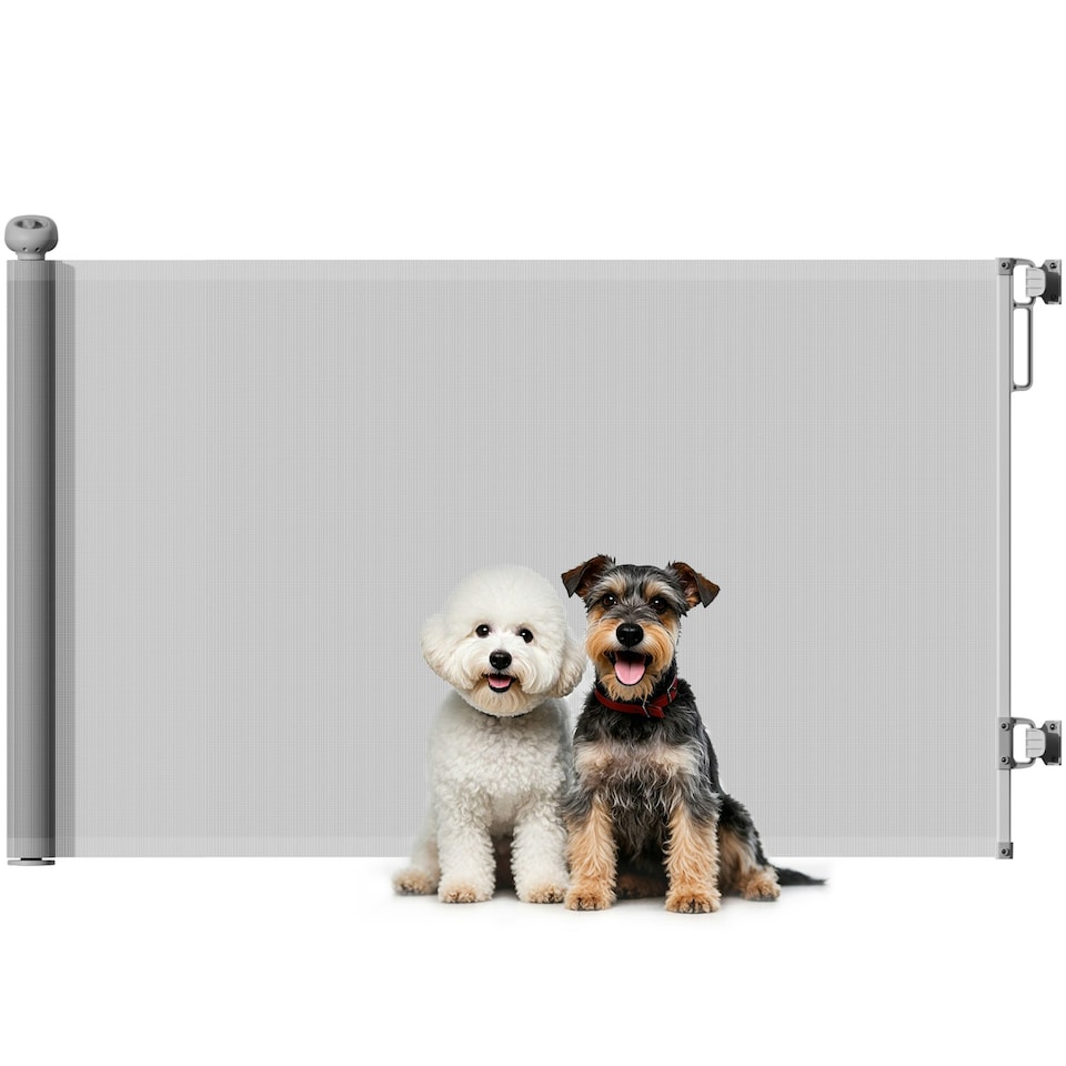 image 1 of PawHut Retractable Stair Gate, Dog Gate Extends Up to 140 cm Wide, Grey