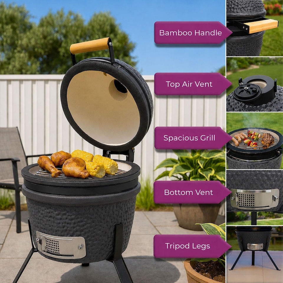 image 1 of Kamado 13" Ceramic BBQ Grill Smoker Charcoal Cooking Oven Portable